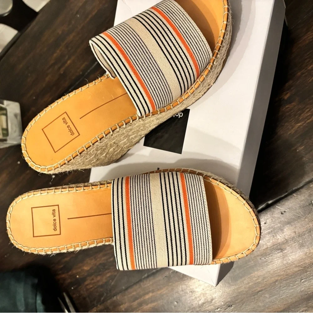 Dolce Vita Lada Espadrille Wedge Sandals Slip-on Elastic Stripe 🇺🇸 size 8